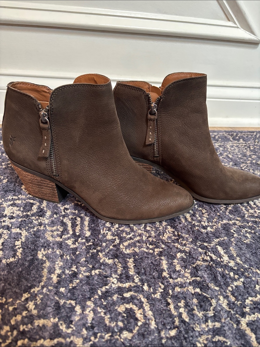 Frye Brown Leather Side-Zip Ankle Booties